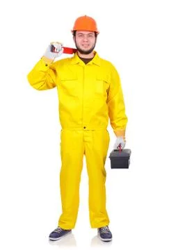 Builder with box Stock Photos