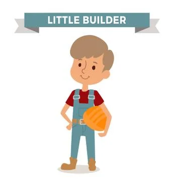 Builder boy with car rude isolated on white Stock Illustration