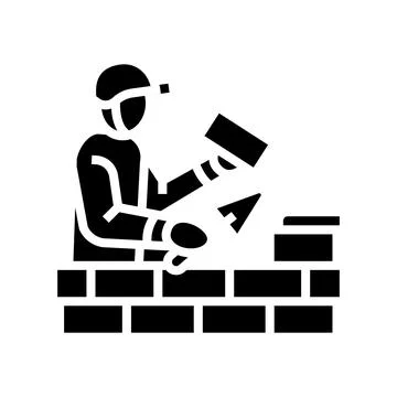 Builder building with brick glyph icon vector illustration Stock Illustration