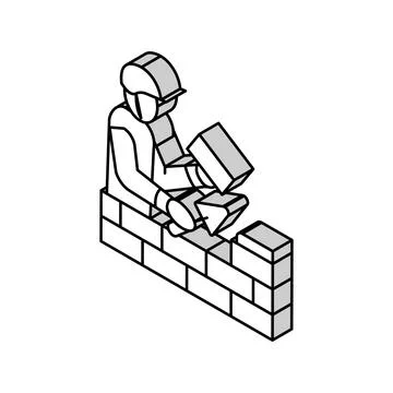 Builder building with brick isometric icon vector illustration Stock Illustration