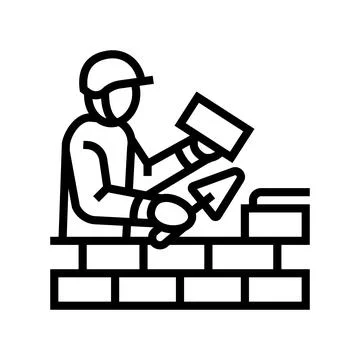 Builder building with brick line icon vector illustration Stock Illustration