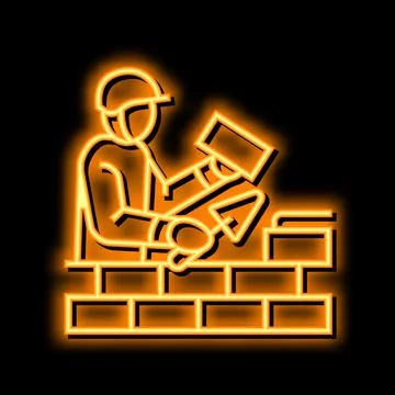 Builder building with brick neon glow icon illustration Illustrazione stock