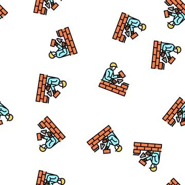 Builder building with brick vector seamless pattern Stock Illustration