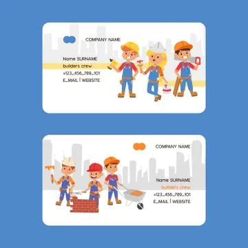 Builder business card vector constructor people character building construction Ilustración de archivo