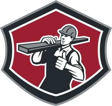 Builder carpenter carry timber thumbs up retro Stock Illustration