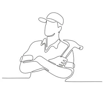 Builder Carpenter Continuous Line Stock Illustration