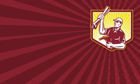 Builder carpenter hold hammer building plan retro Ilustración de archivo