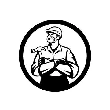 Builder Carpenter Wearing N95 Particulate Respirator with Arms Crossed Holdin Stock Illustration
