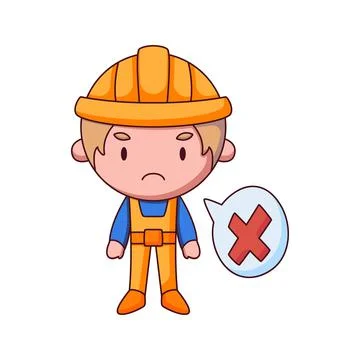 Builder cartoon doodle hand drawn concept vector kawaii illustration Stock Illustration