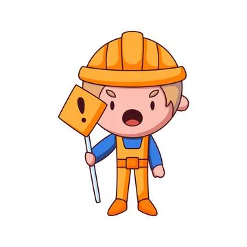 Builder cartoon doodle hand drawn concept vector kawaii illustration Stock Illustration