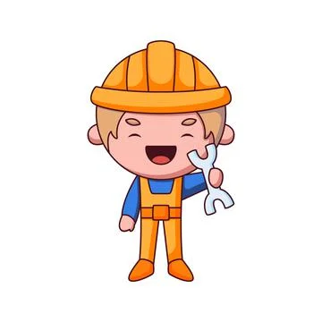 Builder cartoon doodle hand drawn concept vector kawaii illustration Stock Illustration