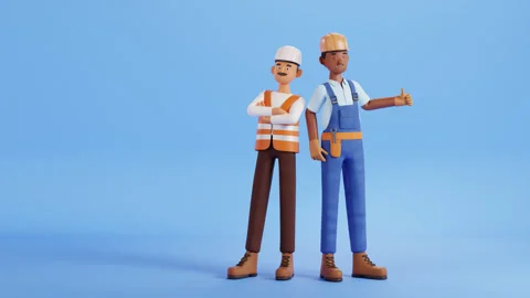 Builder character and construction site worker animation. Vídeos de archivo 297704316
