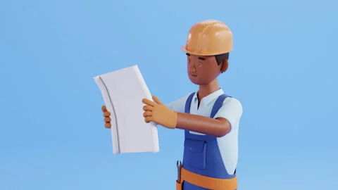 Builder character animation. Construction site worker, handyman Video stock 297276105