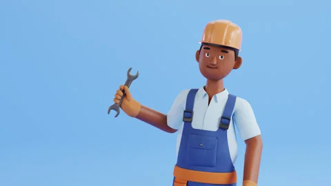 Builder character animation. Construction site worker, handyman or plumber Stock Footage 297279008