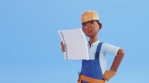 Builder character animation. Construction site worker, handyman Video stock 297583408