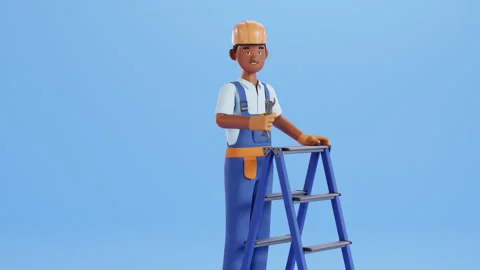 Builder character animation. Construction site worker, handyman or plumber Stock-Footage 300128264