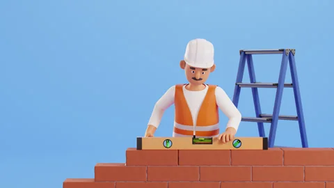 Builder character animation. Construction worker. Professional worker Stock Footage 300434779