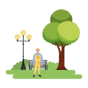Builder character in the park Stock Illustration