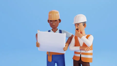 Builder characters animation. Construction site worker, handyman Video stock 298010952