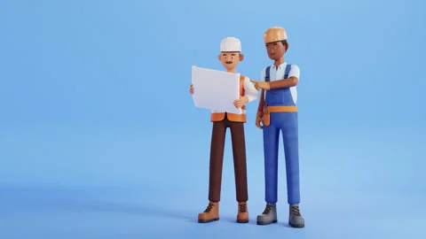 Builder characters animation. Construction site worker, handyman Stock Footage 298011707