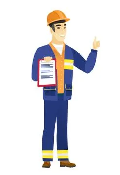 Builder with clipboard giving thumb up Ilustração Stock