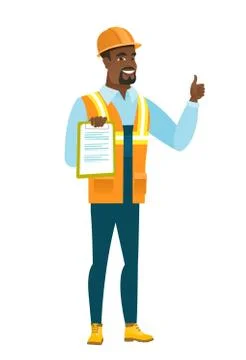 Builder with clipboard giving thumb up Ilustração Stock