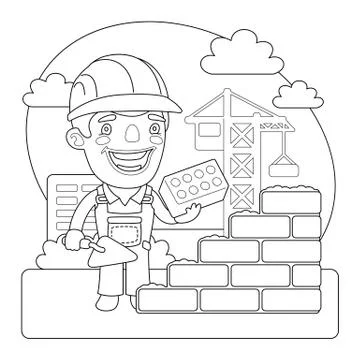 Builder Coloring Page Illustrazione stock