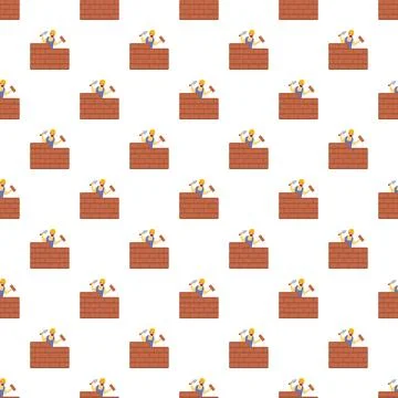 Builder constructing brick wall seamless pattern background Stock Illustration