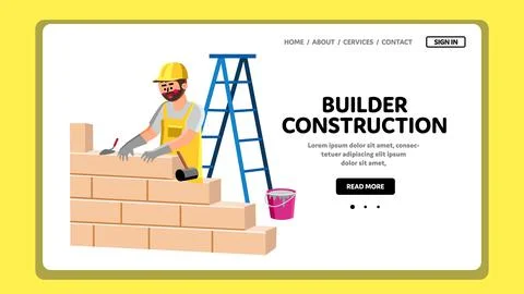 Builder Construction Building With Bricks Vector Illustration Stock Illustration