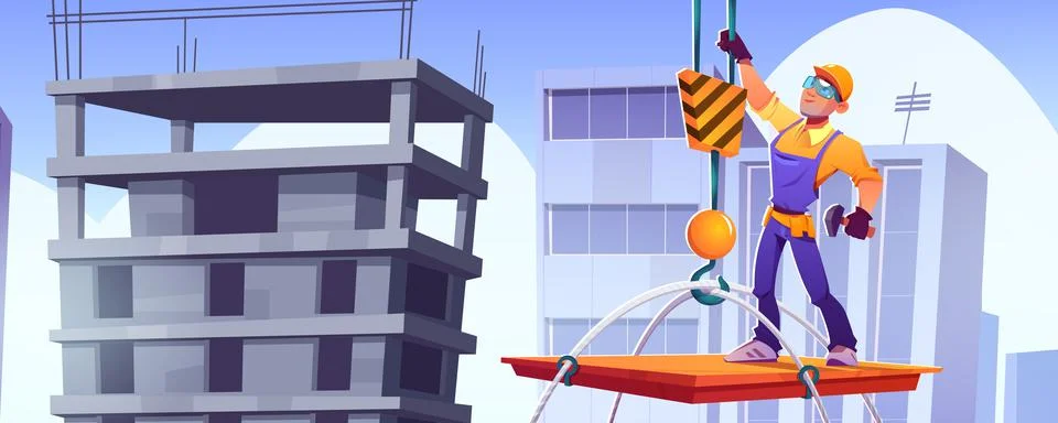 Builder on construction site, worker character Stock Illustration