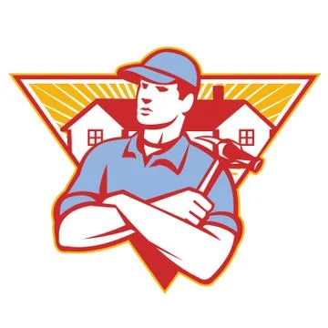 Builder construction worker hammer house. Stock Illustration
