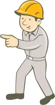 Builder Construction Worker Pointing Cartoon Illustrazione stock