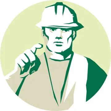 Builder Construction Worker Pointing Finger Stencil Illustrazione stock