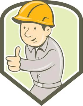 Builder Construction Worker Thumbs Up Circle Cartoon Illustrazione stock