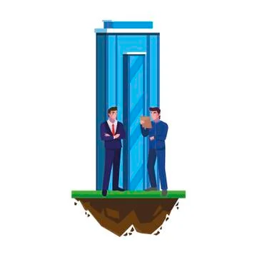 Builder constructor with engineer and building Illustrazione stock