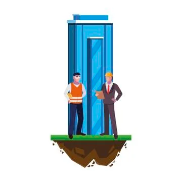 Builder constructor with engineer and building Ilustración de archivo