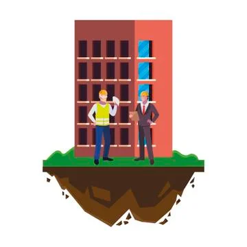 Builder constructor with engineer and building Stock Illustration