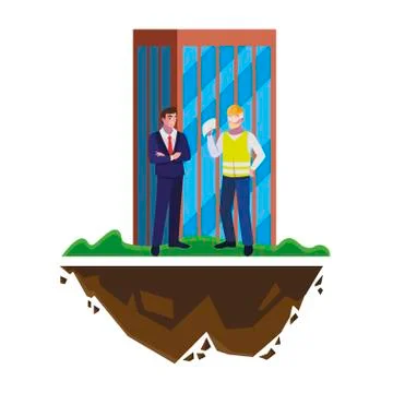 Builder constructor with engineer and building Stock Illustration