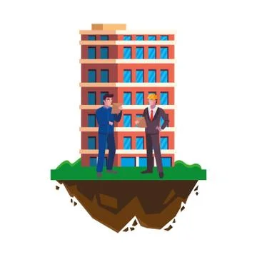 Builder constructor with engineer and building Ilustración de archivo