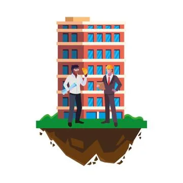 Builder constructor with engineer and building Stock Illustration