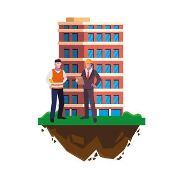 Builder constructor with engineer and building Stock Illustration