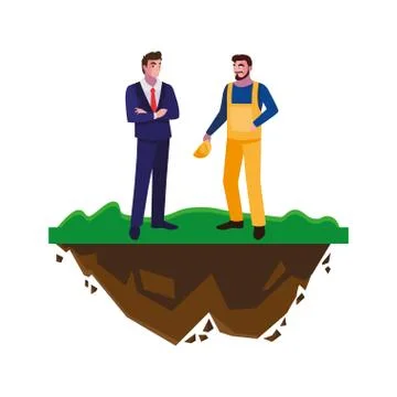 Builder constructor with engineer on the lawn Ilustración de archivo