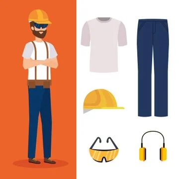 Builder constructor with equipment Illustrazione stock