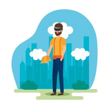 Builder constructor with helmet and goggles イラスト素材
