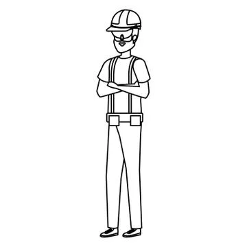 Builder constructor with helmet and goggles Illustrazione stock