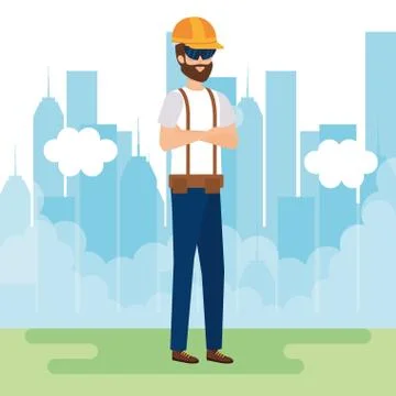 Builder constructor with helmet Illustrazione stock