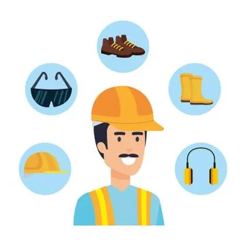 Builder constructor with helmet Illustrazione stock
