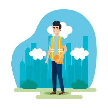 Builder constructor with helmet Illustrazione stock