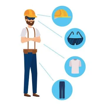 Builder constructor with set security equipment Illustrazione stock