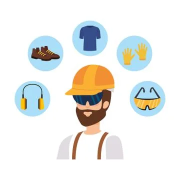 Builder constructor with set security equipment Illustrazione stock